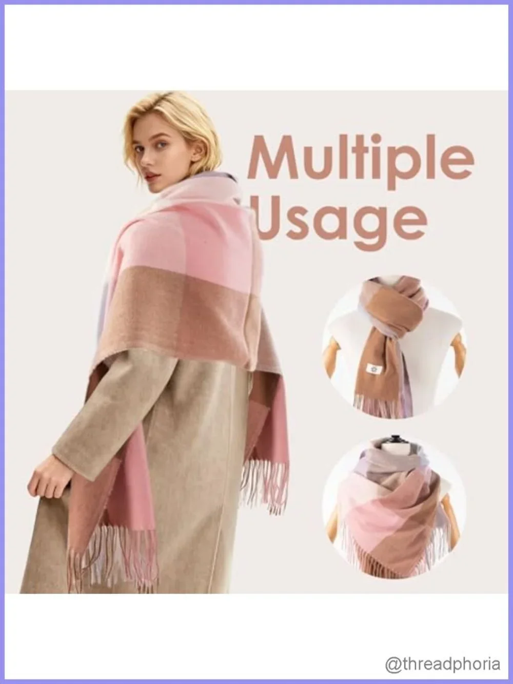 Women's Warm Plaid Scarf Thick Knit Shawl Winter Wrap